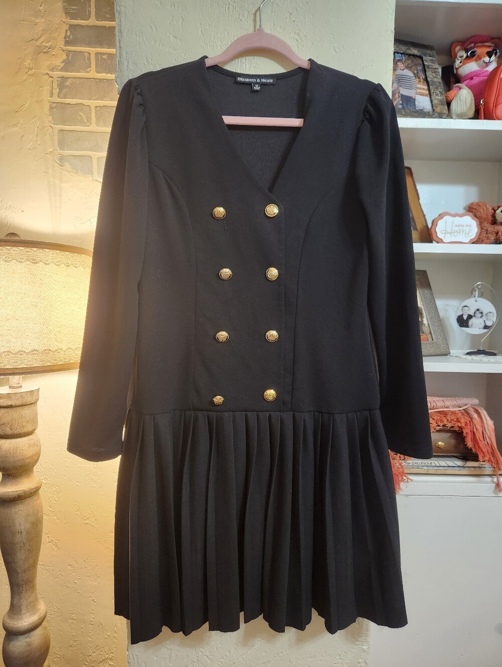 Elizabeth & Nicole Black Double-Breasted Pleated Women’s Dress Size M P2p 18
